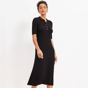 Ann Taylor Loft Ribbed Polo Midi Dress in Black (size L)